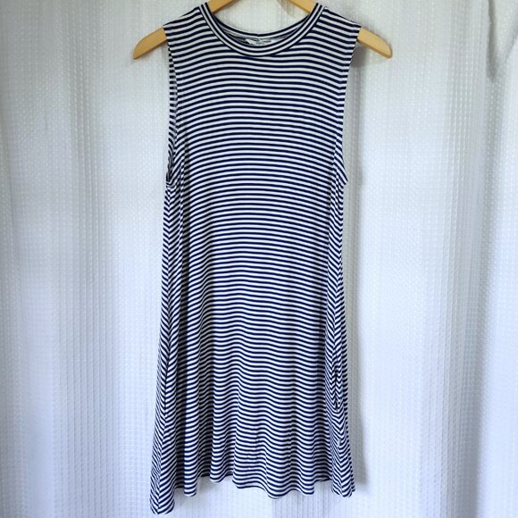 LA Vie en Rose Short Sleeveless Aqua Dress Size Med. Blue & White Stripes - Picture 1 of 7